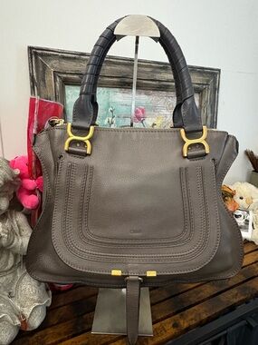 Chloe Marcie Brown Leather Satchel with Gold Hardware